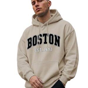 SHAIRA FASHION Men's Oversized Hoodie – [Graphic Text, e.g., Boston 1997 / Los Angeles] Printed Fleece Hooded Sweatshirt – Casual Loose Fit Pullover with Pocket